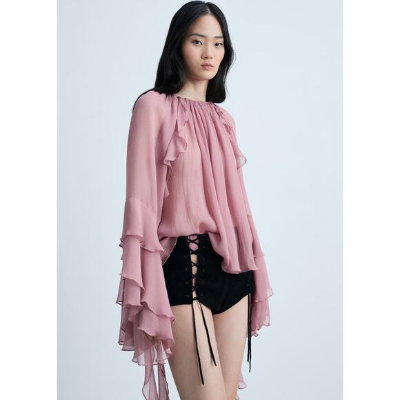 MANGO Ruffled Chiffon Long Sleeves Blouse - 4 - Picture 4 of 8
